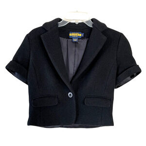 RALPH LAUREN RUGBY Women's Size 6 Black Wool Short Sleeve Lined Cropped Jacket